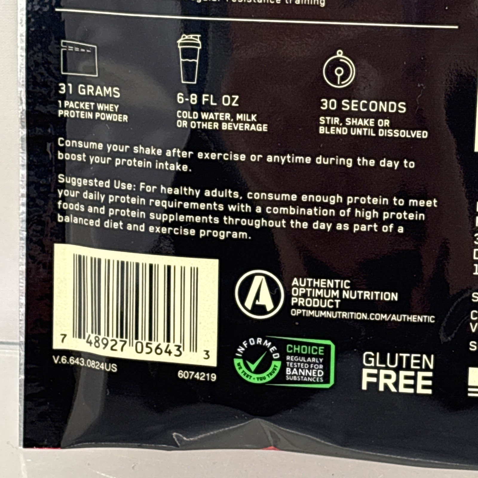 8X Optimum Nutrition Gold Standard 100% Whey Protein Powder 1 SERV DBL CHOC B95