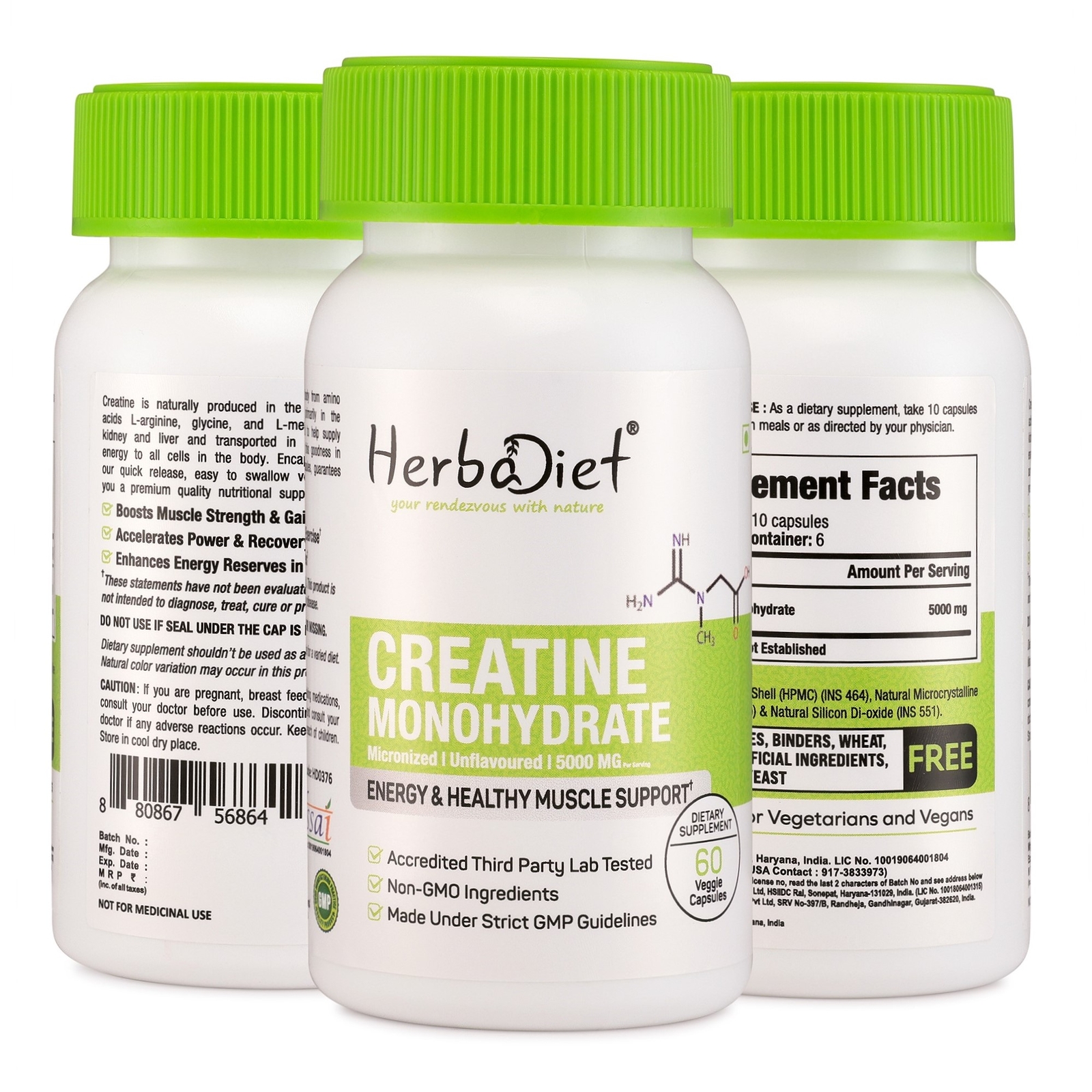 Micronized Creatine Monohydrate Capsules Muscle Growth Support Bodybuilding