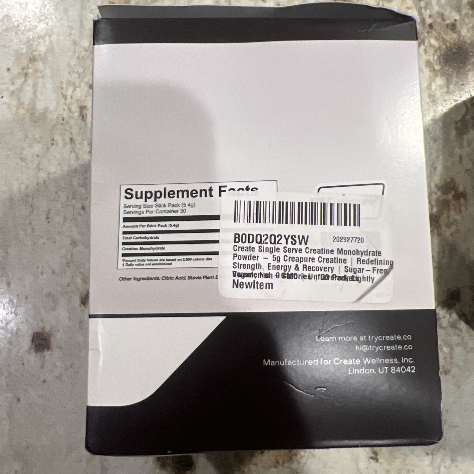 Create Creatine Monohydrate Powder Unflavored 30ct On-The-Go Stick Packs 08/2027