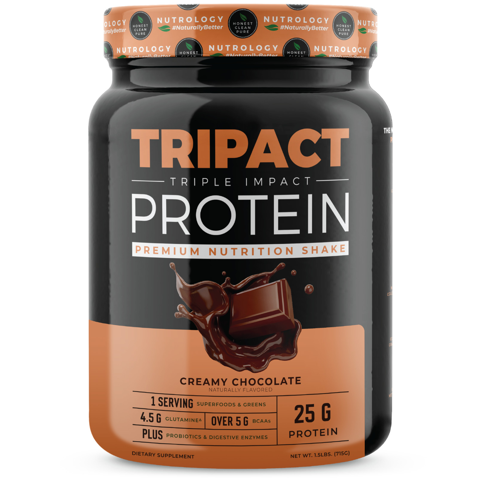 TRIPACT Non-GMO Grass Fed Whey Protein-Plant Proteins- Creamy Chocolate