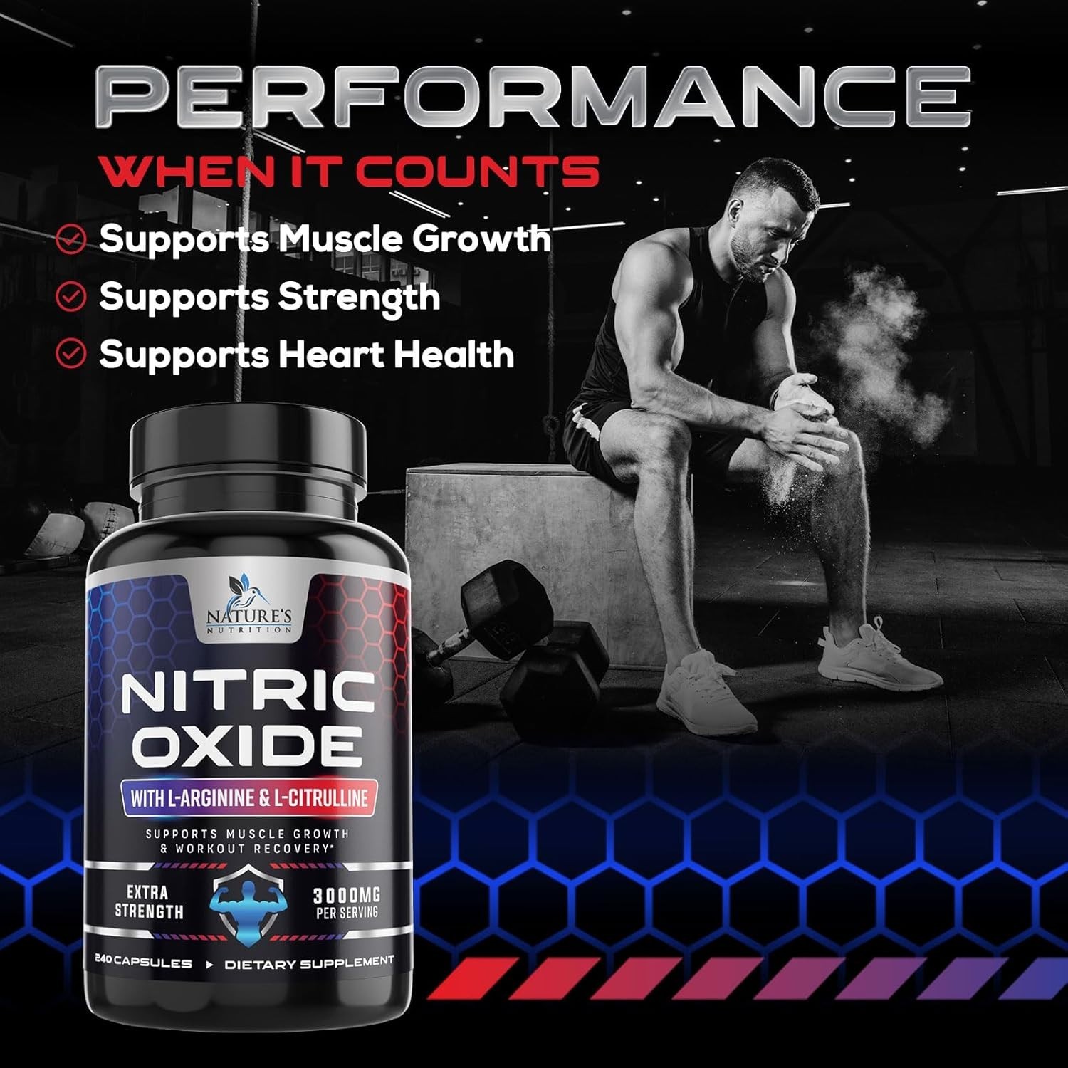 Nitric Oxide Booster Extra Strength 3000mg – L Arginine 3X Strength 240 pills