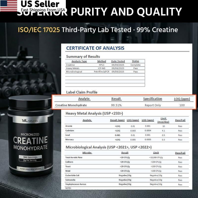 ML Naturals Micronized Creatine Monohydrate 5g (Per Serving) 500g (Pack of 1)
