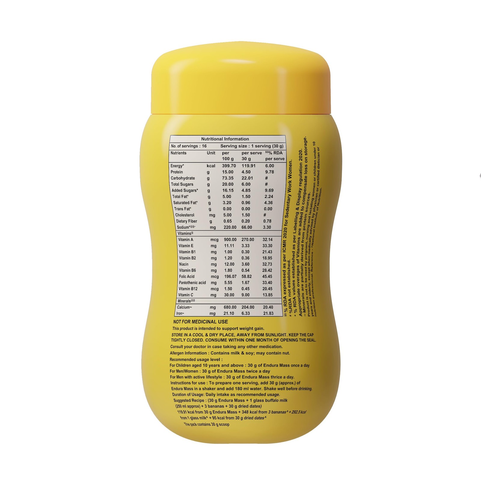 Endura Mass Weight Gainer Powder 500g Banana Flavour | Unique blend of 3 Sour…