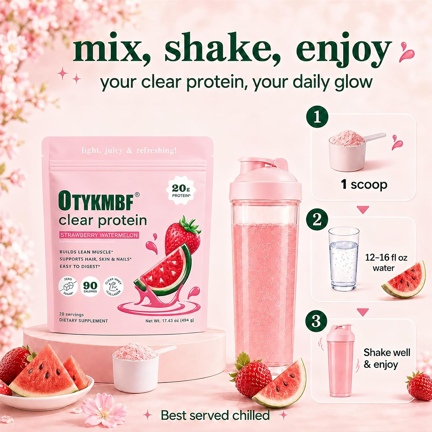 Clear Protein Powder 494G, Raspberry Lemon, 20G Protein, Whey Protein Isolate wi
