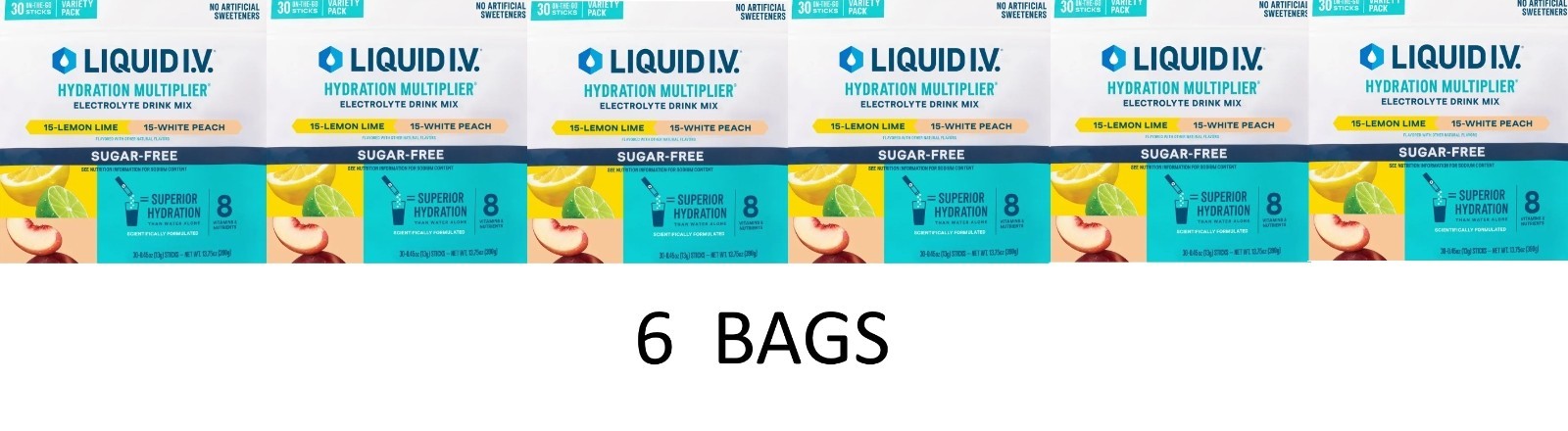 Liquid IV Hydration Multiplier Electrolyte SUGAR FREE LIME & PEACH – 6 BAGS