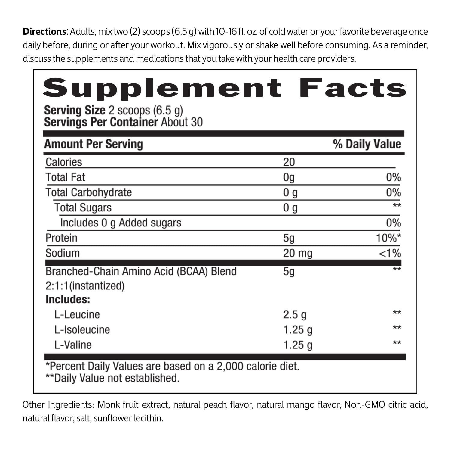 Biochem BCAA Powder Peach Mango 5g – 30 Servings | Vegan, Gluten Free, Keto, …