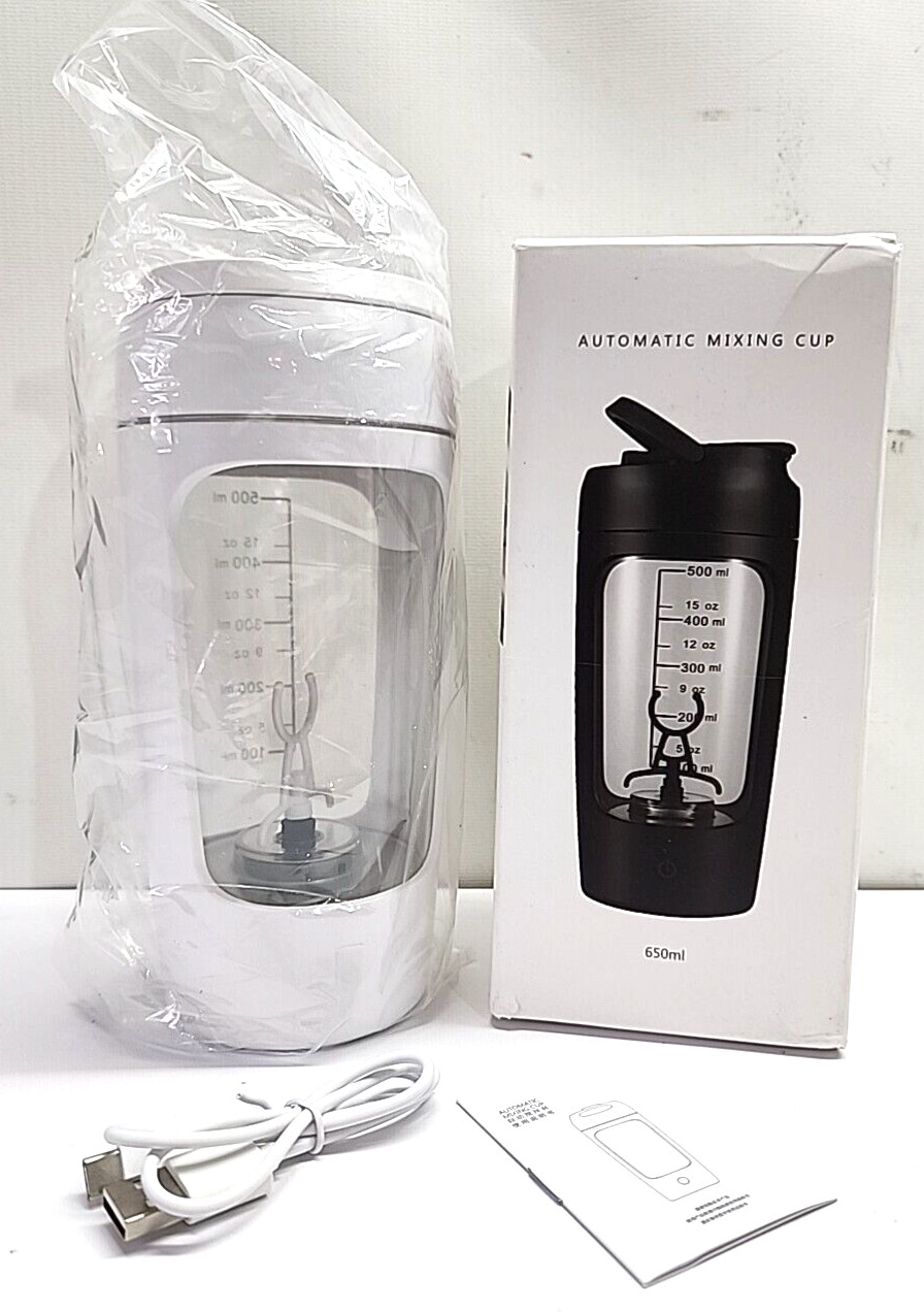Automatic Mixing Cup, Sport Water Bottle USB Rechargeable, 650 ml White Color