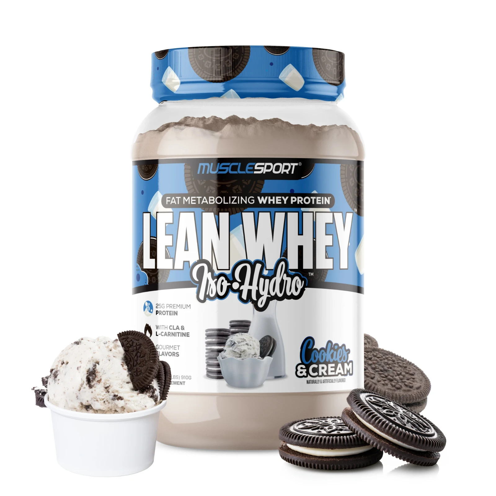 Lean Whey, Iso-Hydro, COOKIES AND CREAM Ice Cream, 2 lbs (908 g)