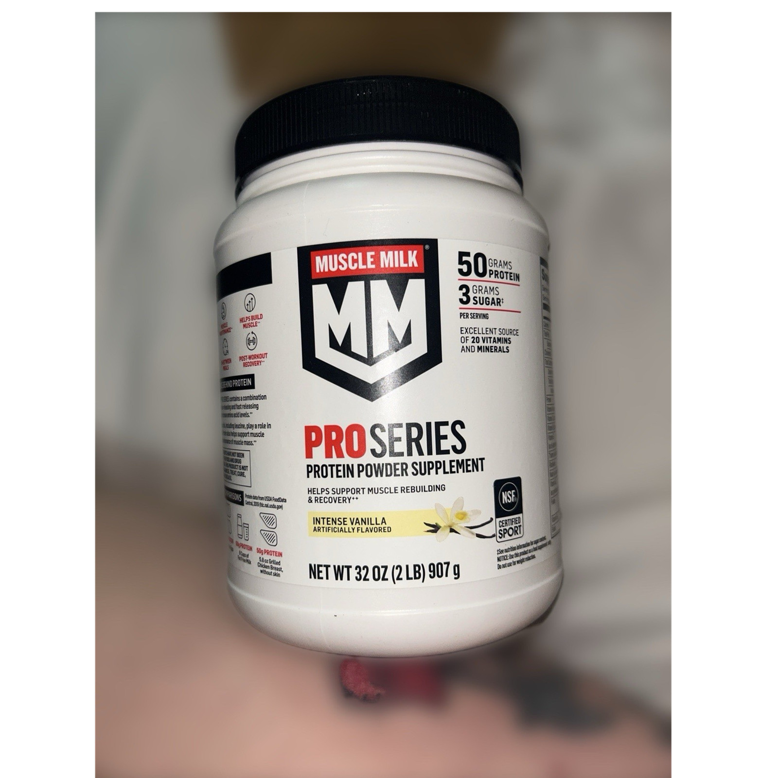 Muscle Milk Pro Series Intense Vanilla Protein Powder 50g NSF 32oz Gluten-Free