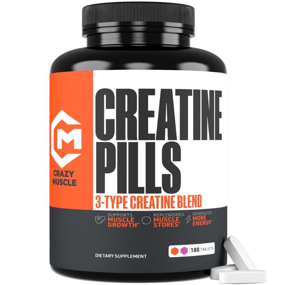 Crazy Muscle Creatine Monohydrate Pills, Premium 3 Type 5g Creatine Pills, Pr…