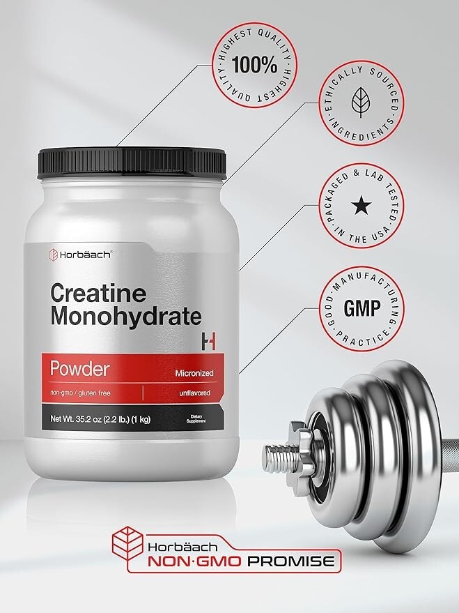 Horbäach Creatine Monohydrate Powder | 2.2lbs (35.2 oz) | HPLC Purity Tested |