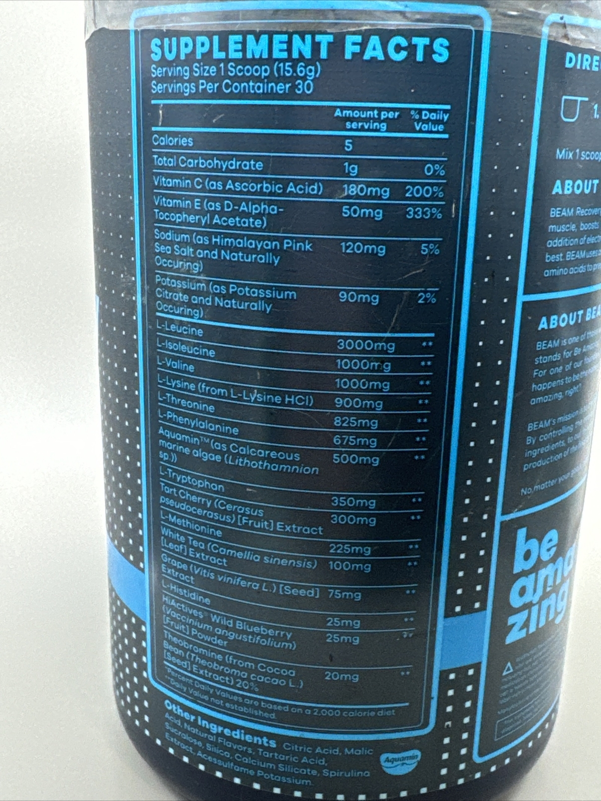 BEAM Be Amazing Recovery Aminos Powder with BCAAs and EAAs Amino Acids Exp 11/24