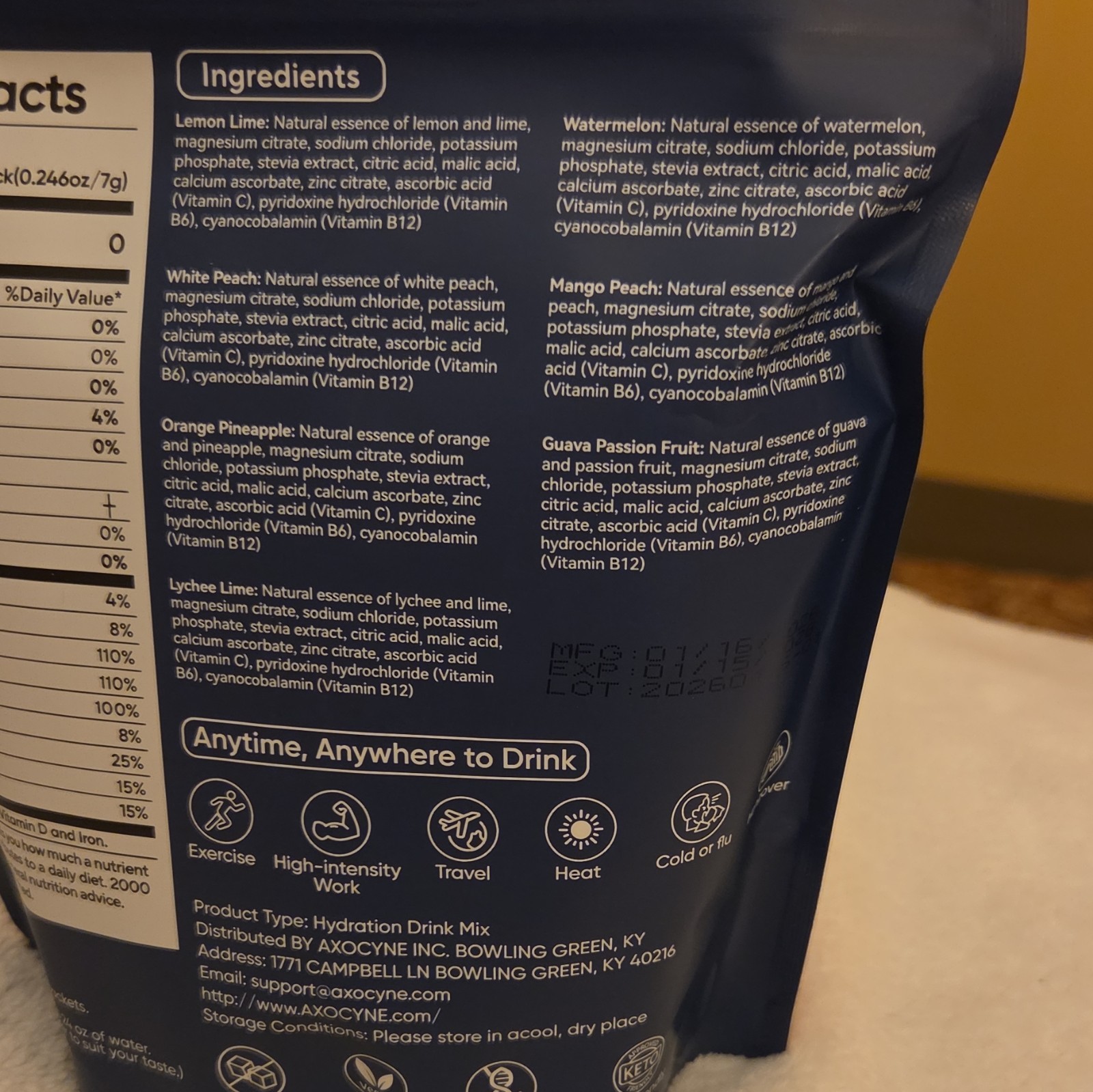 AXOCYNE Sugar-Free Electrolytes Drink Mix Variety Pack 34 Sticks 8.4 oz