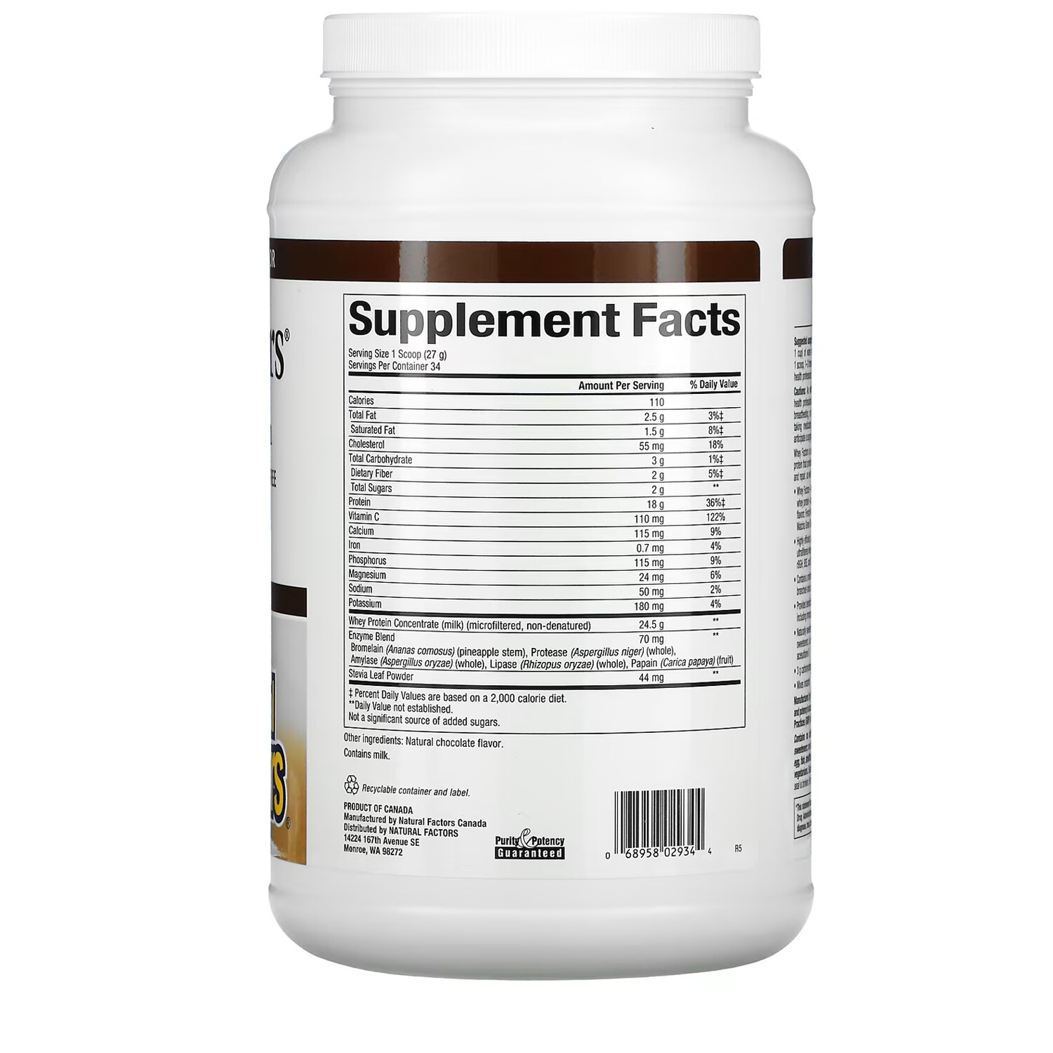 Natural Factors, 100% Natural Whey Protein, Double Chocolate, 32 Ounces
