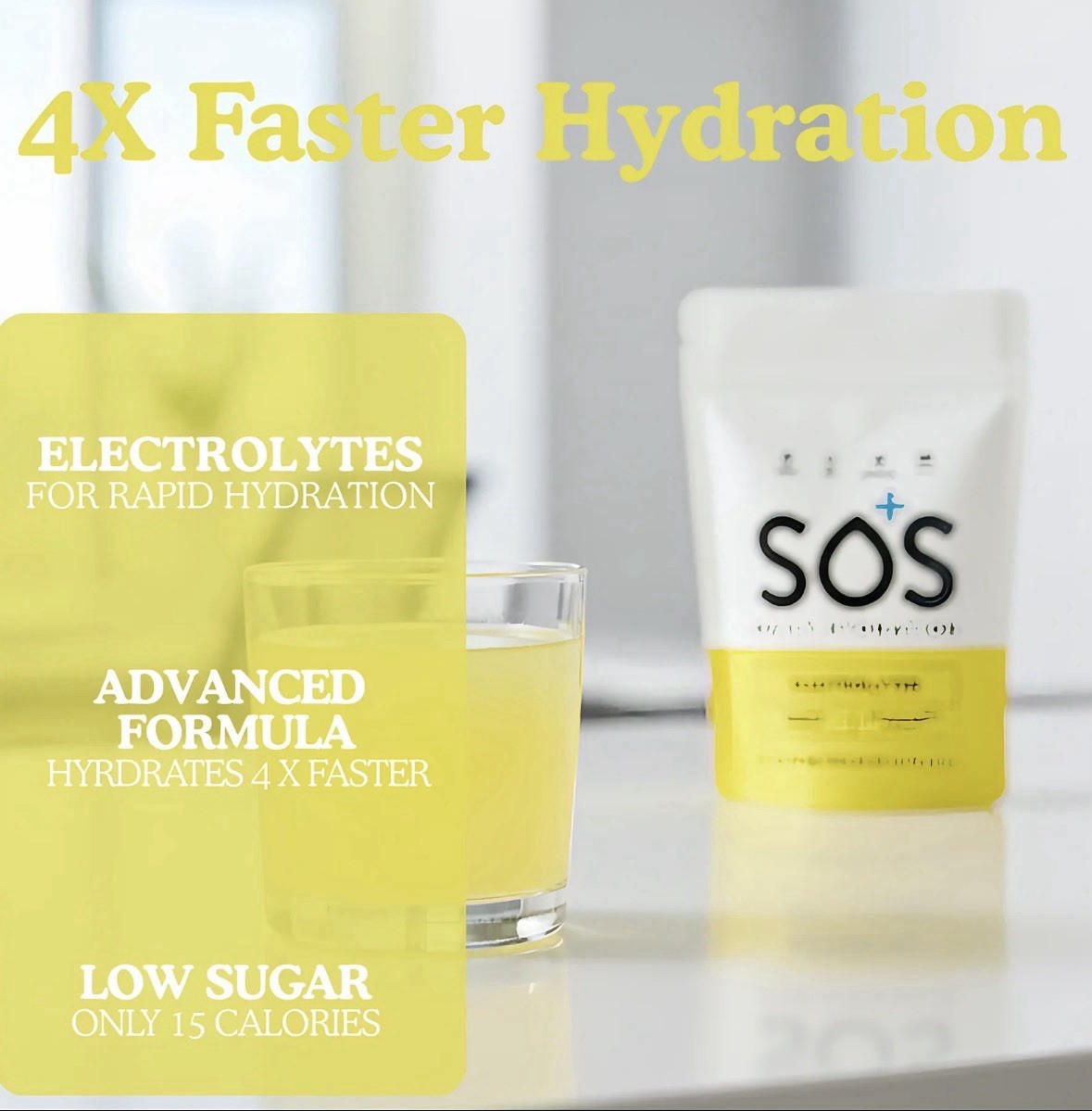 SOS Lemon Electrolyte Drink Mix Powder Low Sugar Non-GMO 24 Sticks