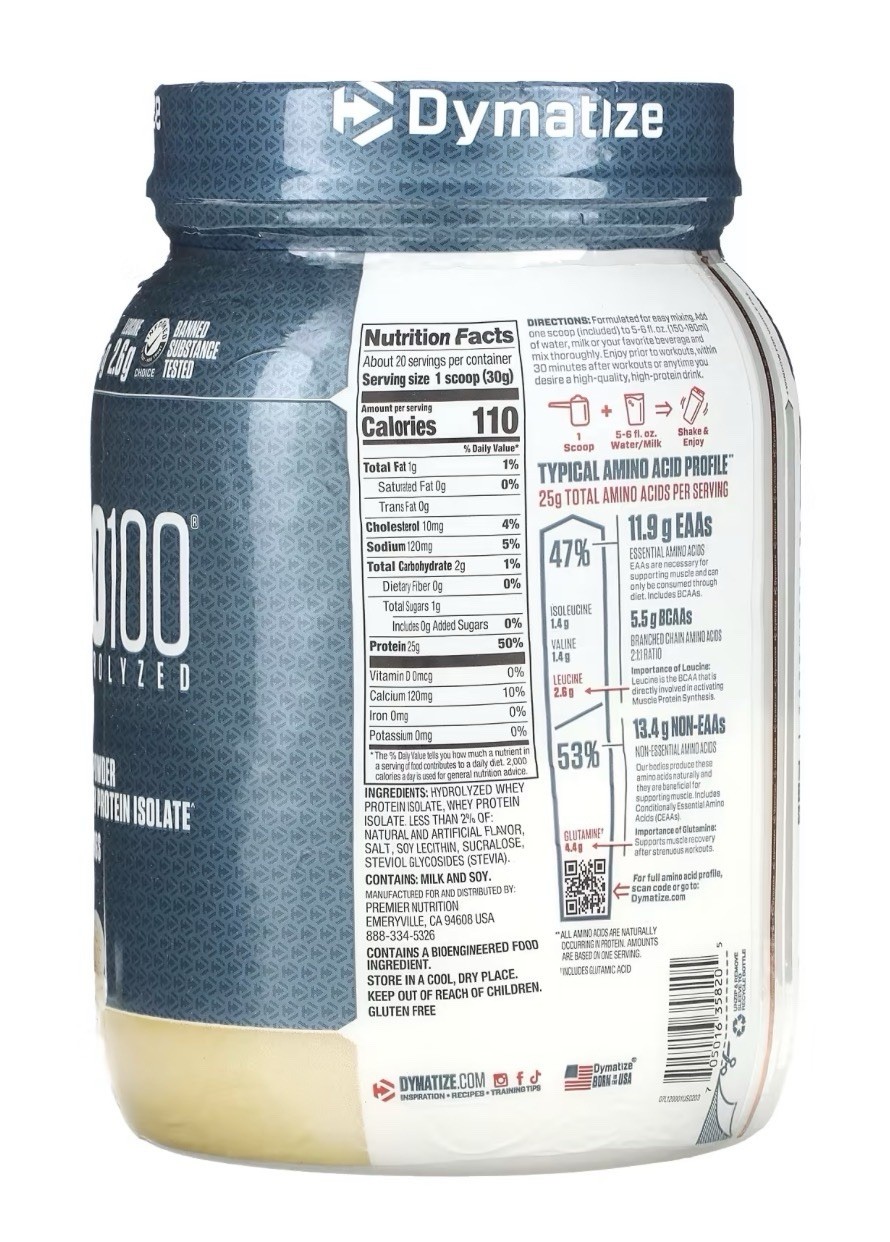 Dymatize ISO100 Hydrolyzed Whey Protein Isolate Gourmet Vanilla