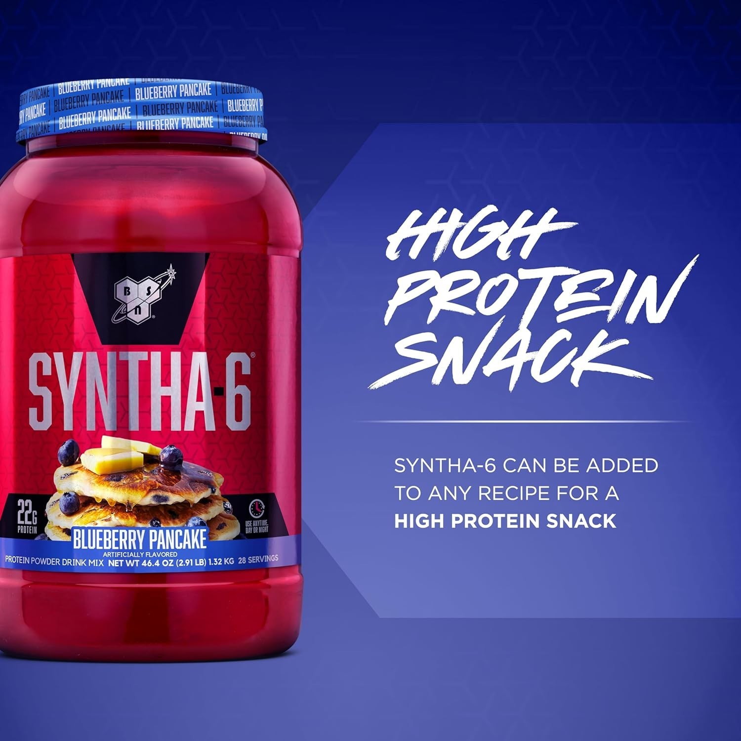 BSN Syntha-6 Blueberry Pancake Protein Powder Whey Casein 28 Servings Fiber