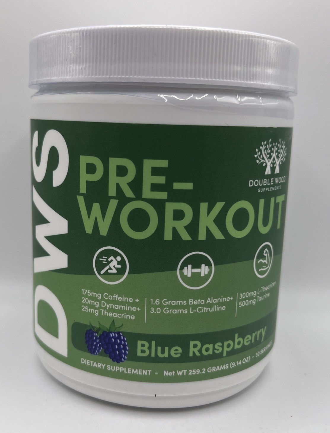 Double Wood Supplement Pre Workout Powder Flavor Blue Raspberry. EXP : 12/27