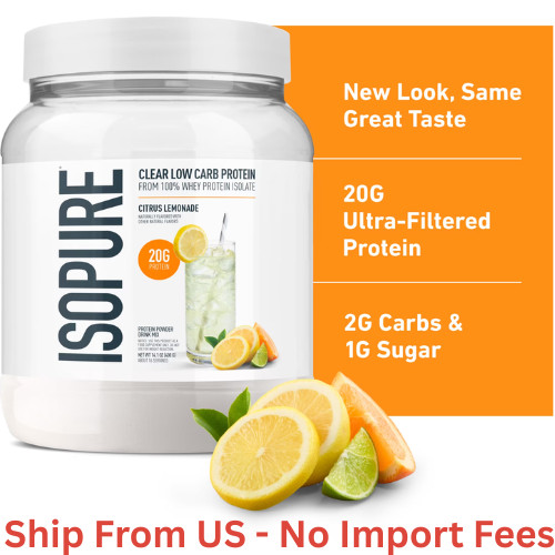 Isopure Clear Low Carb 100% Whey Protein Isolate Powder, Citrus Lemonade, 14 Oz