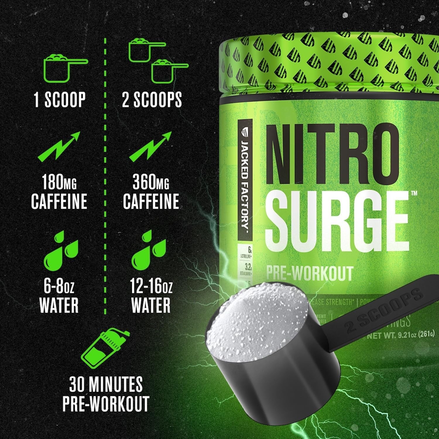 Intense Energy & Strength Gains – NITROSURGE Pre Workout Powder, 10 Servings