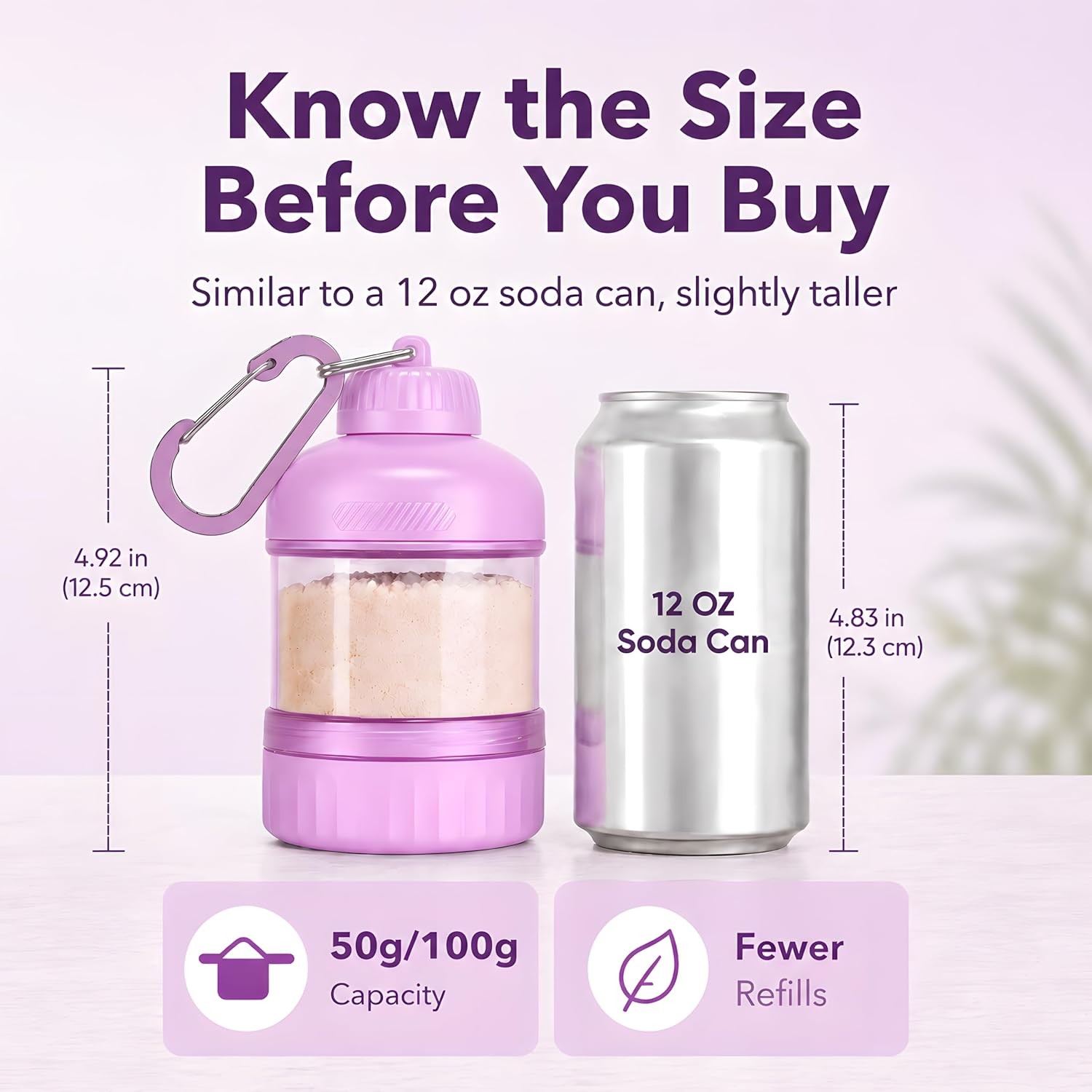 2 Pack Protein Powder Container to Go with Keychain & Keyring, Large Capacity,