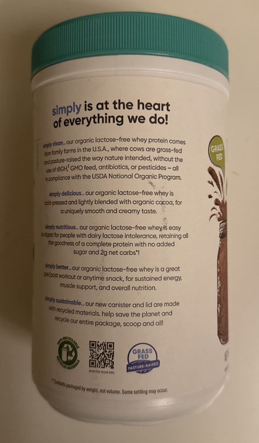 Tera’s Whey Simply Tera’s organic Whey Protein dark chocolate 12oz.(340g)