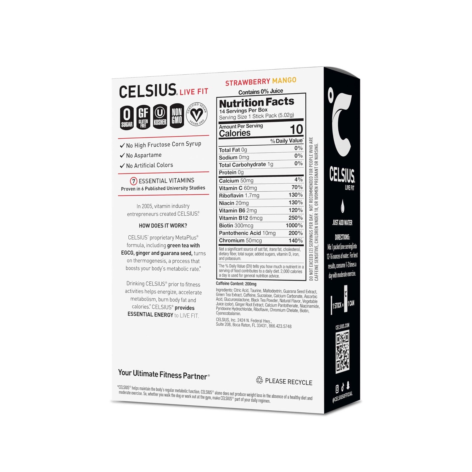 CELSIUS On The Go Strawberry Mango, Sugar Free Energy Drink Mix (14 Sticks…