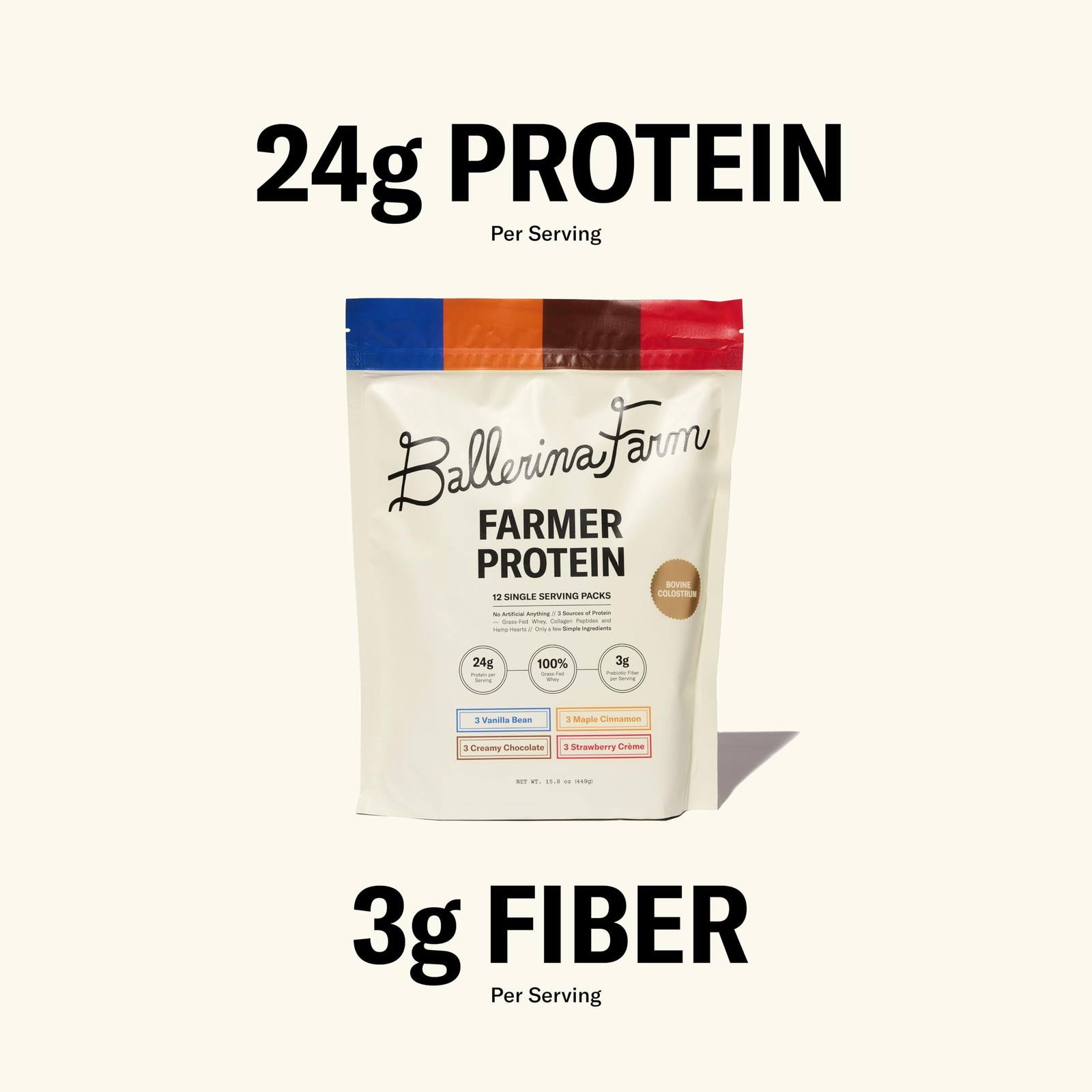 Ballerina Farm Grass Fed Whey Protein Powder, 4 Flavor 15.5 Ounce (Pack of 1)