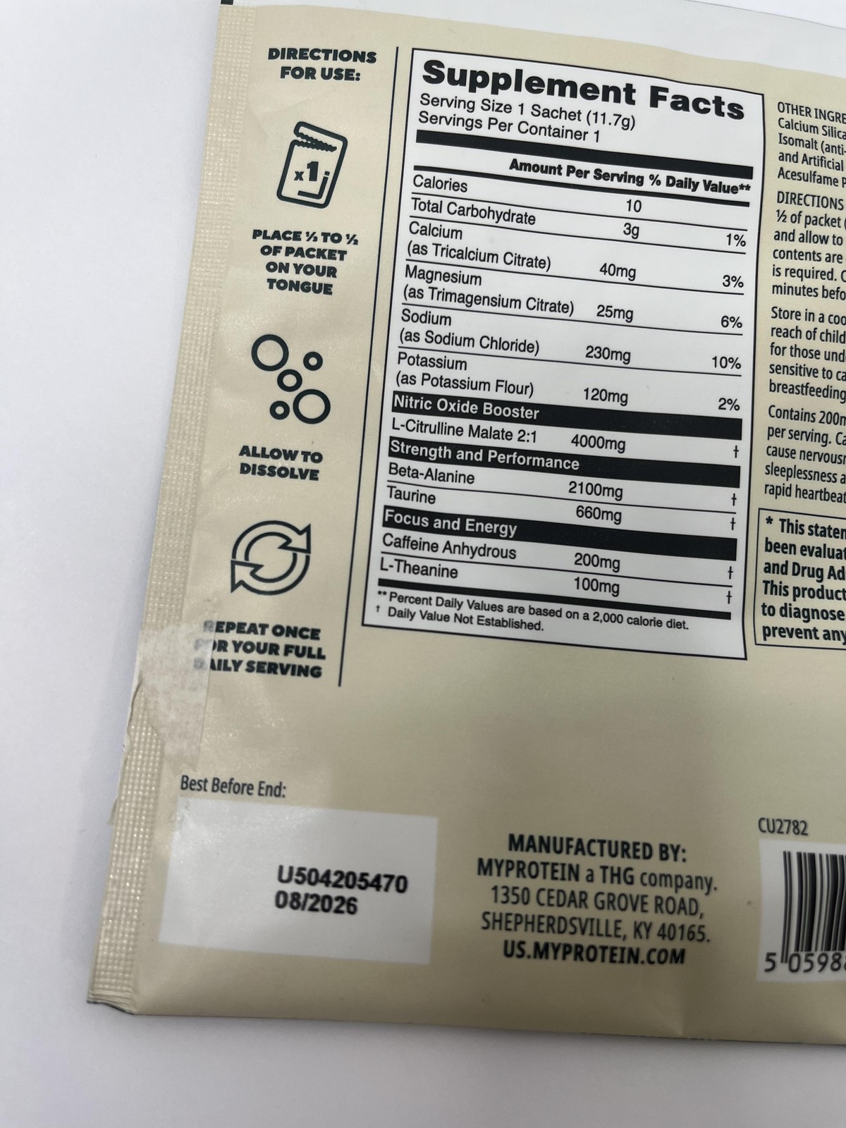 10pk Myprotein Origin Pre-Workout Sachets Blue Raspberry Dry Scoop Exp 08/26