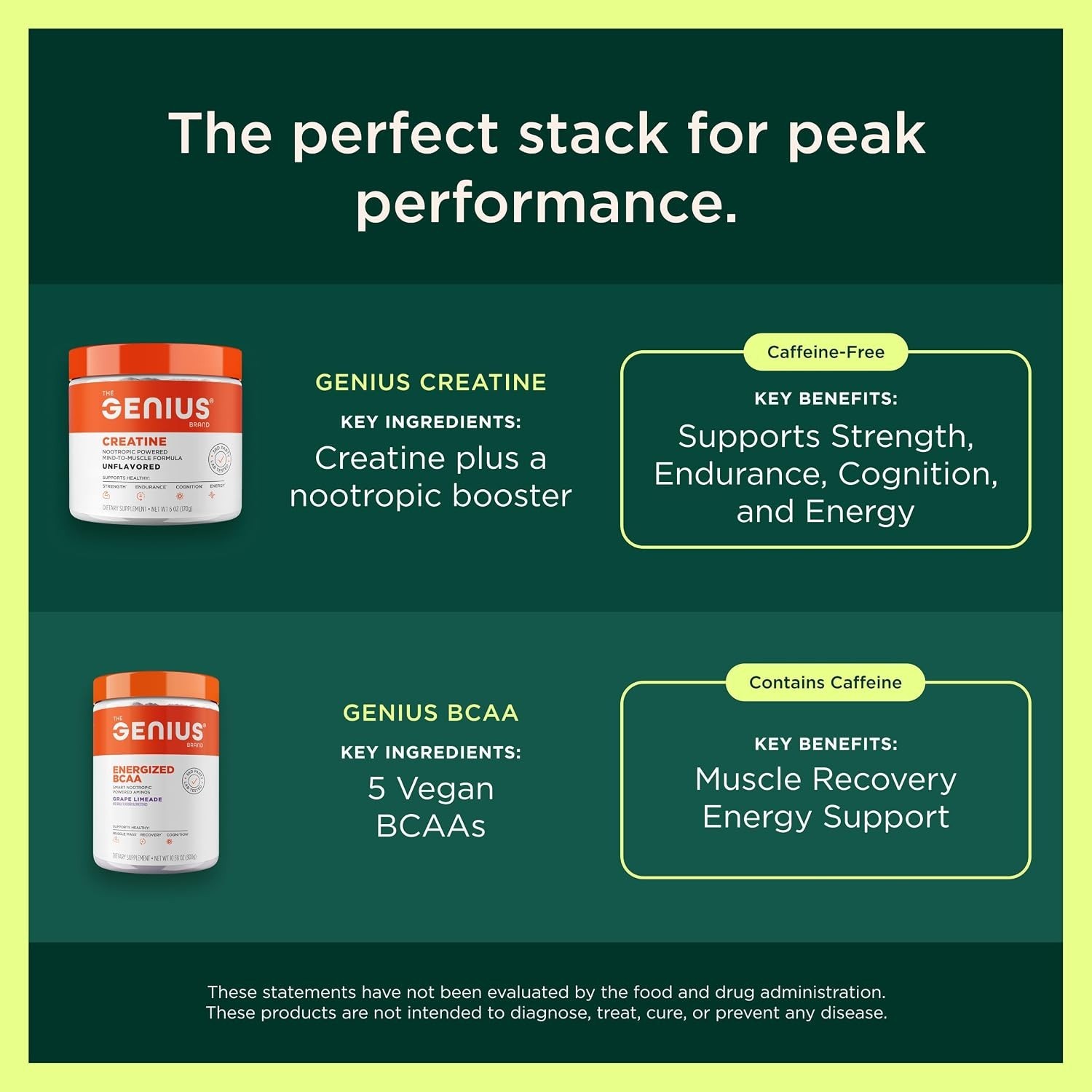 Genius Pre-Workout, Stimulant-Free Sour Apple Powder, 20 Servings | Energy
