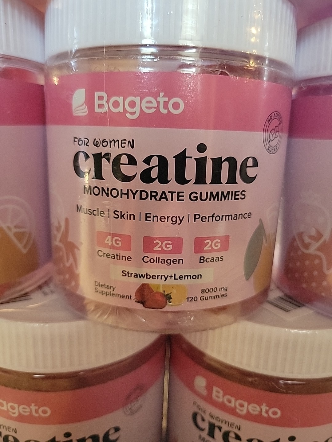 9 x BAGETO 8000mg Women’s Creatine Monohydrate Gummies (Strawberry+Lemon), 120ct