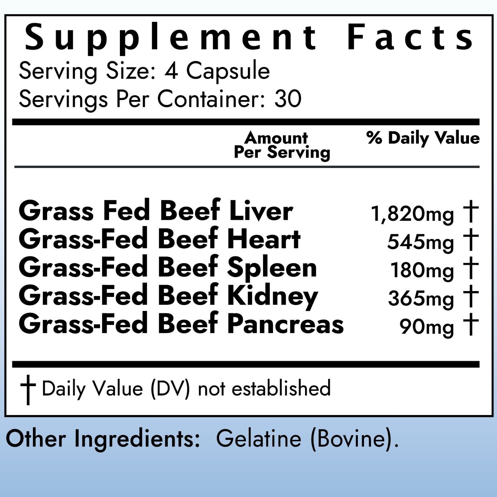 Beef Organs – Capsules, 120 Ct. 3000mg, Grass Fed, Non GMO