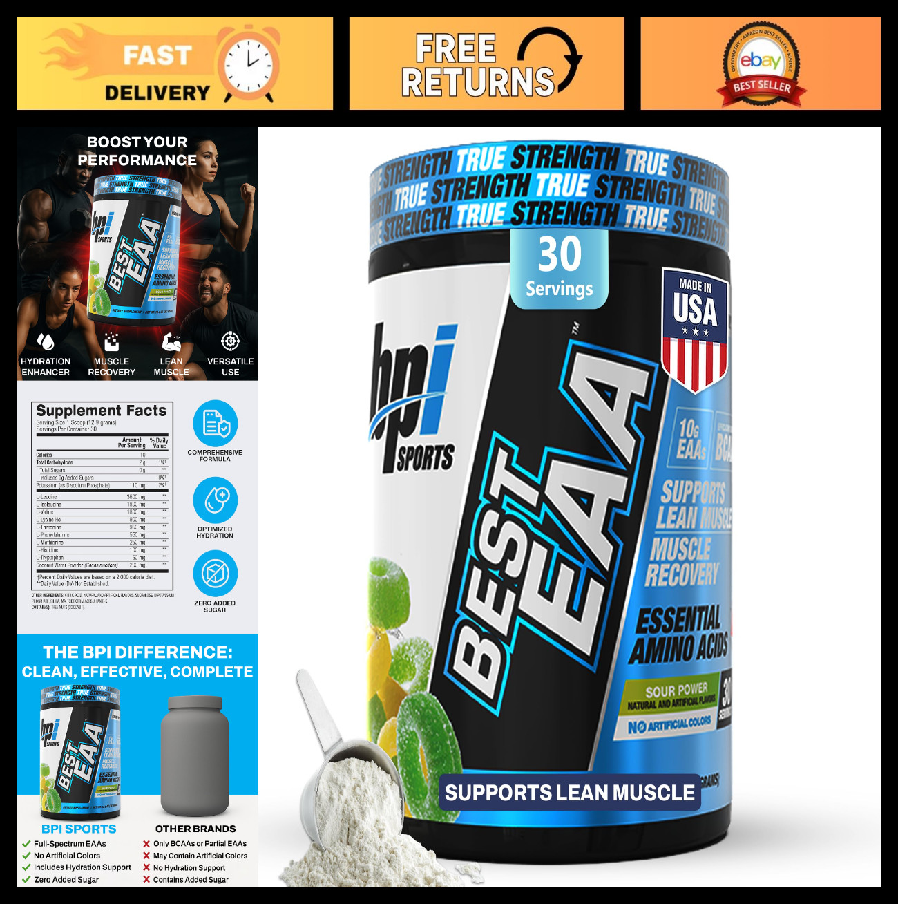 Essential Amino Acids EAA Powder – Pre, Intra & Post Workout Drink – 10g EAA + B