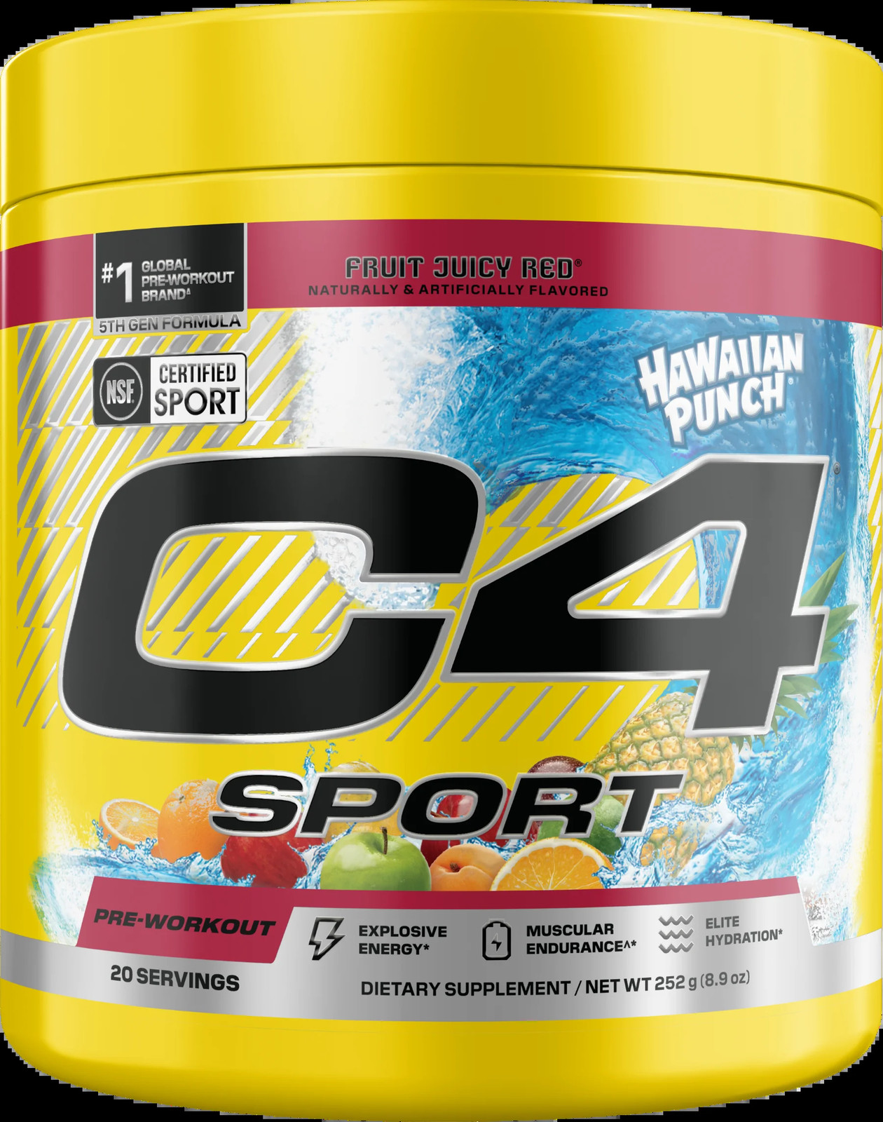 C4 Sport Pre-Workout Powder, Hawaiian Punch® Fruit Juicy Red®, 20 Servings