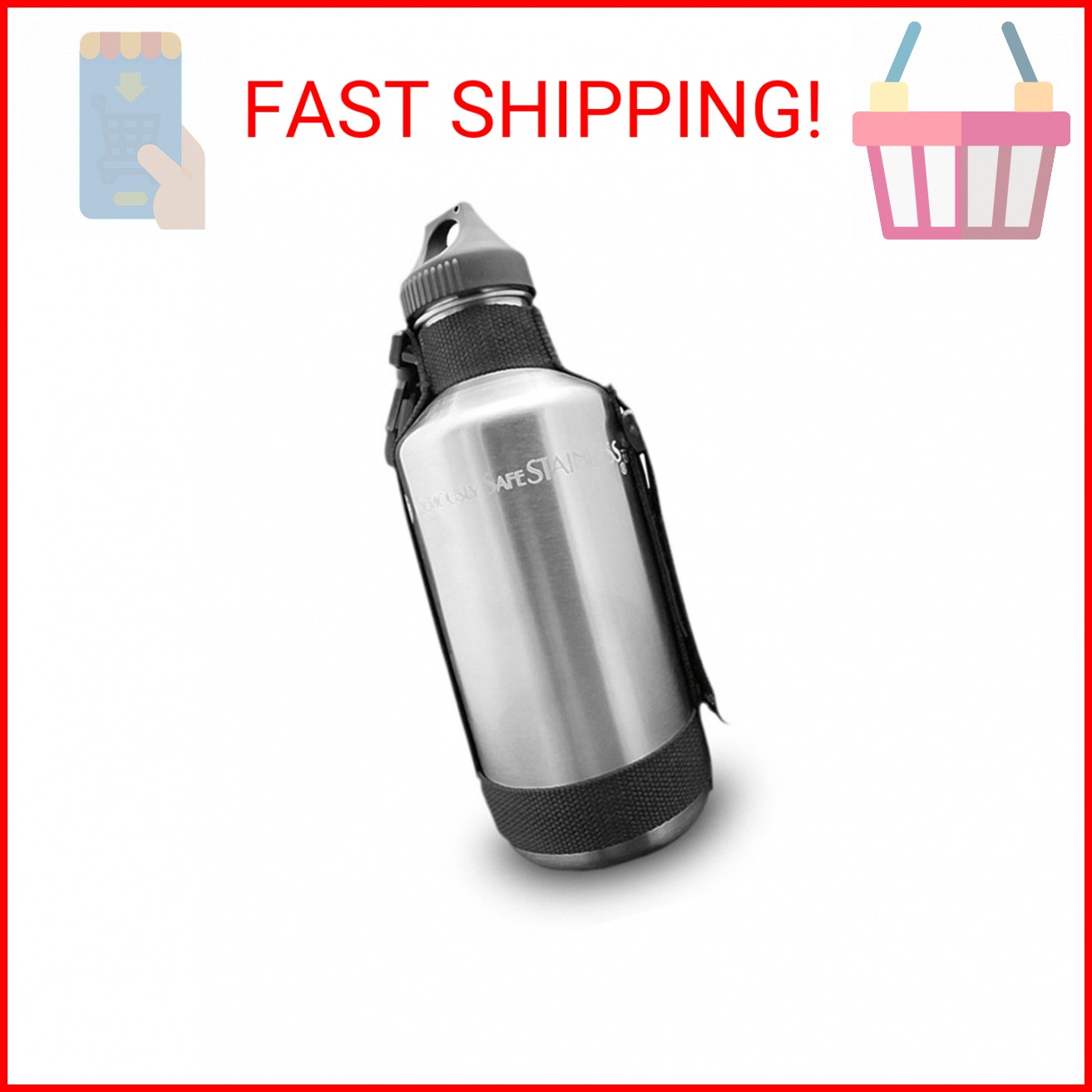 New Wave Enviro 40oz Stainless Steel Water Bottle with Durable Nylon Strap & Fli