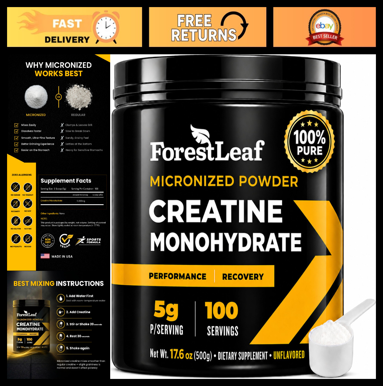 Micronized Creatine Monohydrate Powder – Boost Muscle Growth & Strength – 5G/Ser