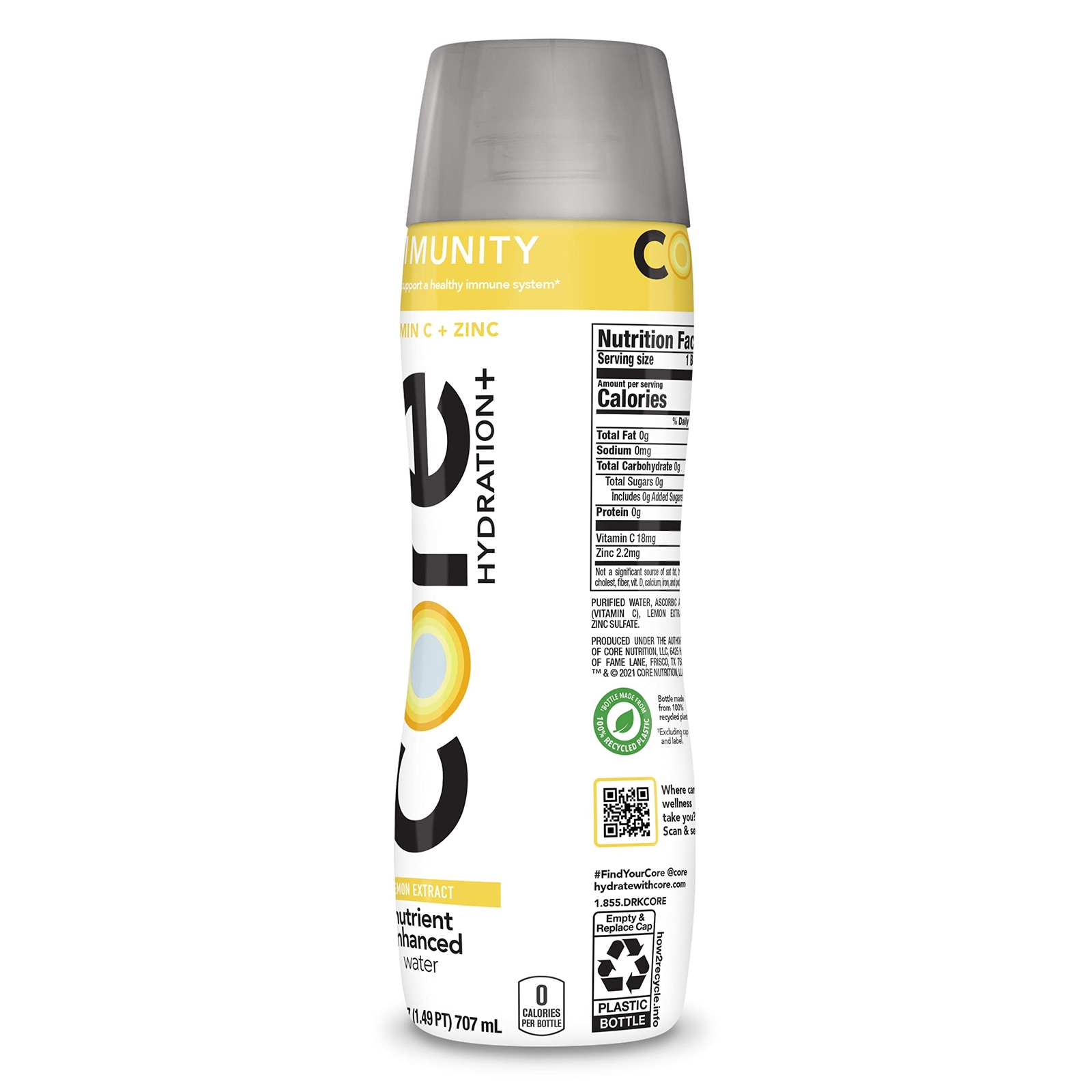 Core Hydration Immunity Drink with Vitamin C Zinc and Lemon Zero Calories