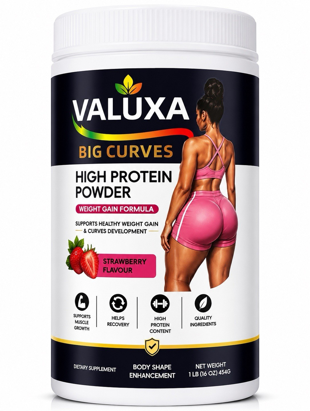 VALUXA Big Curves High Protein Weight Gain Powder, Strawberry Flavor 1 lb