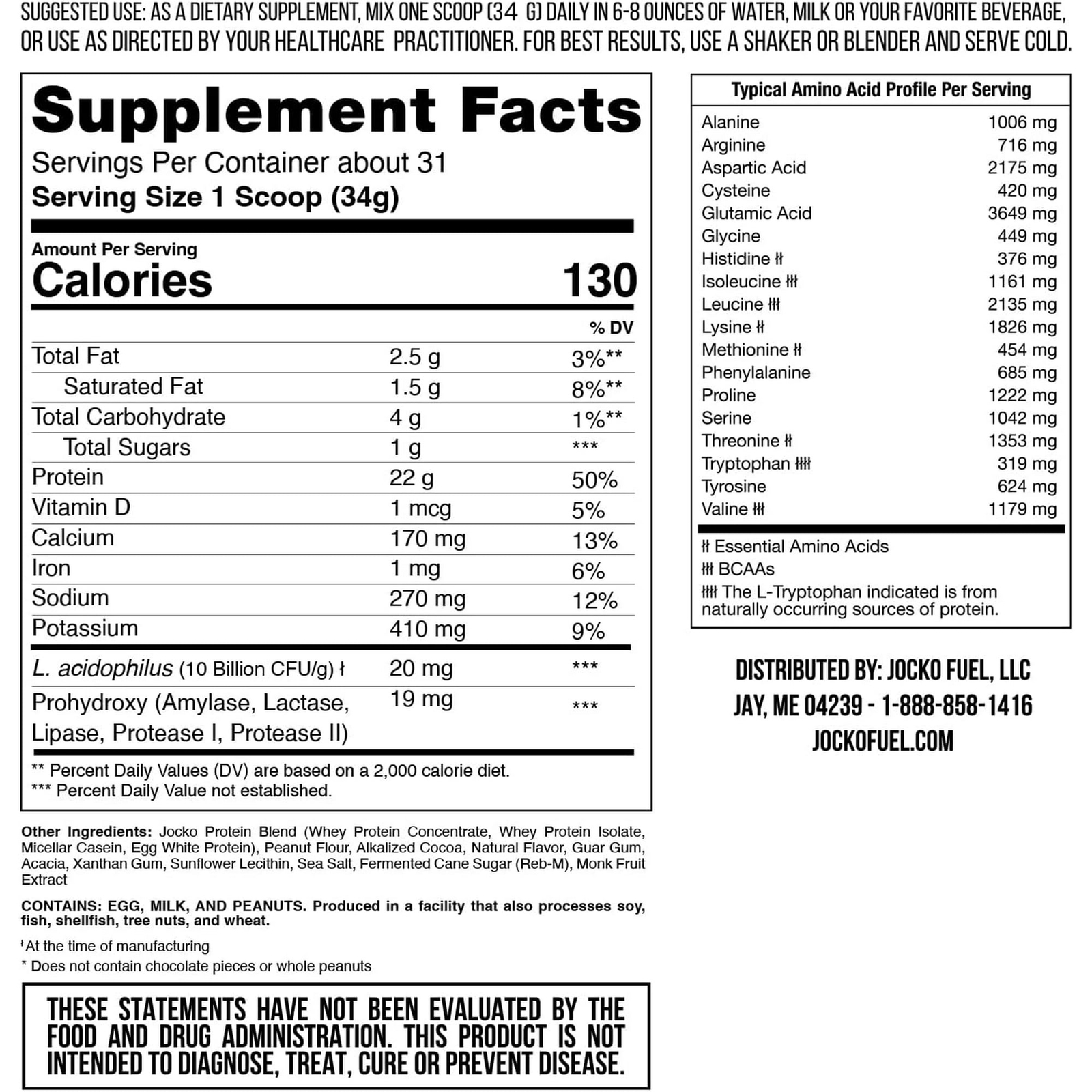 Jocko MOLK Protein Powder Chocolate Peanut Butter 22g Protein 2.3 lb
