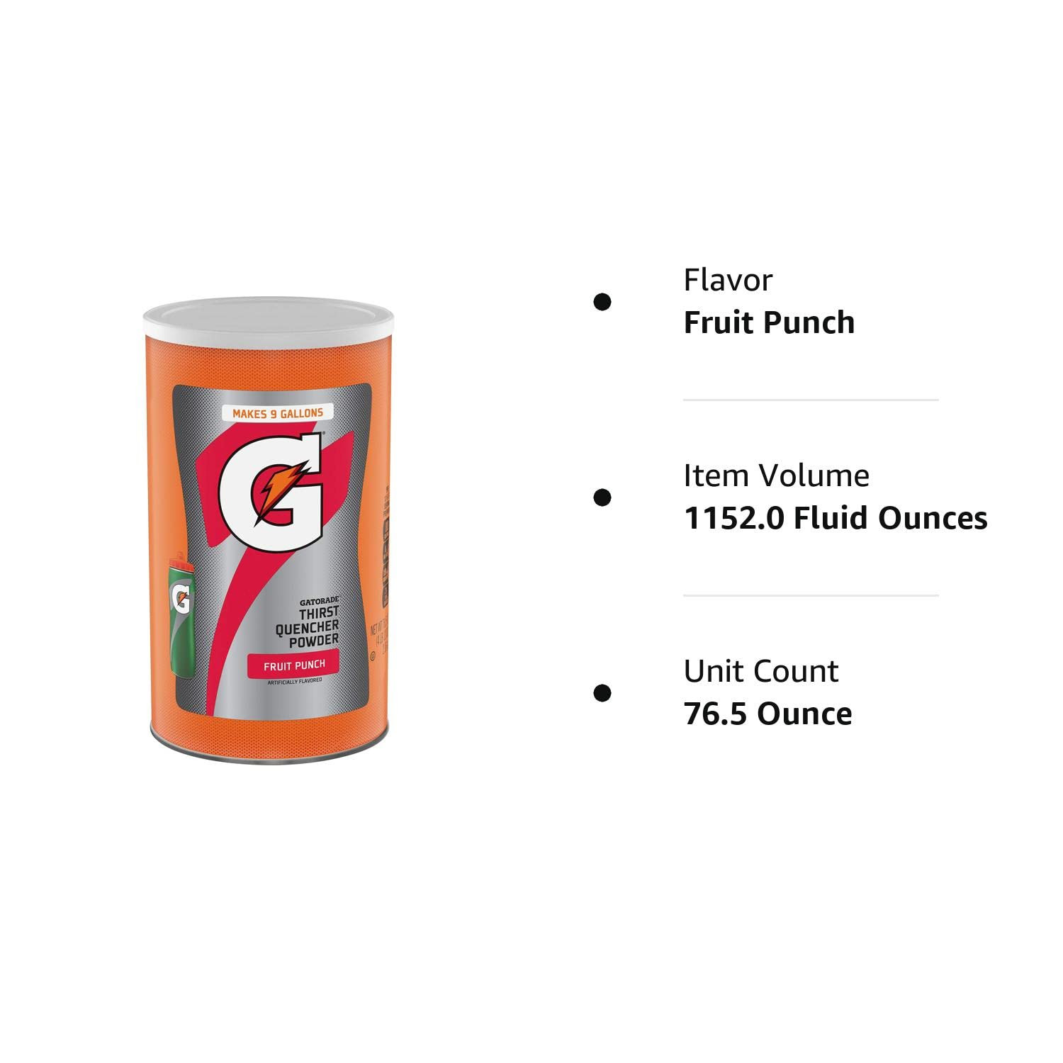 Gatorade Thirst Quencher Powder, Fruit Punch, 76.5 oz, Makes 9 Gallons