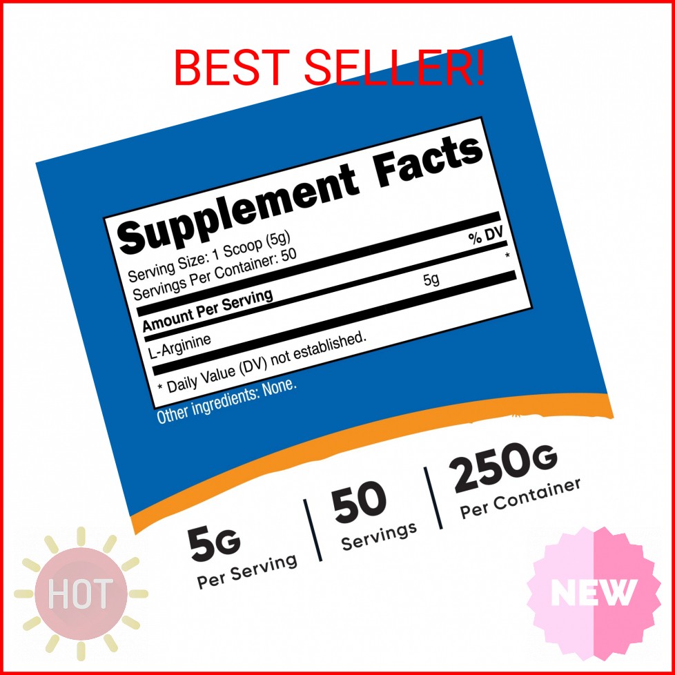 Nutricost L-Arginine (250 Grams) – Pure L-Arginine Powder – 5000mg Per Serving;