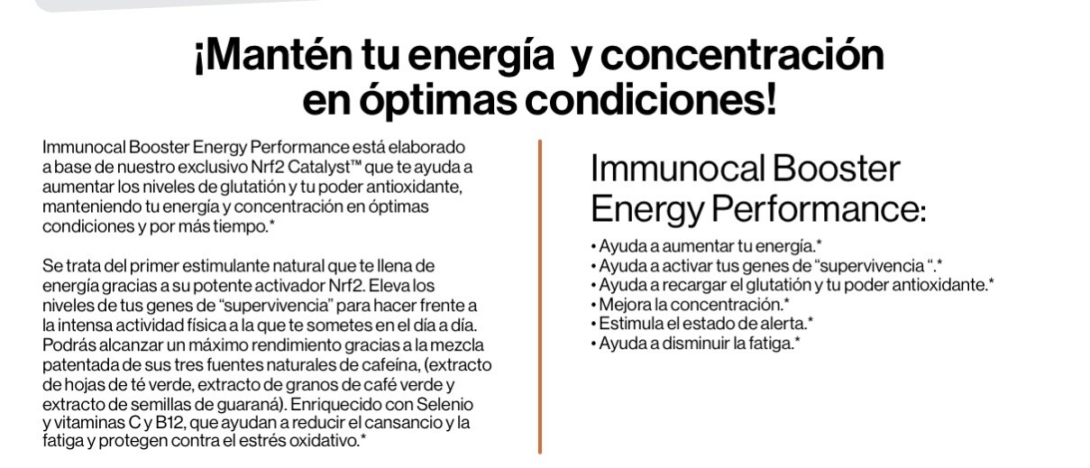 Immunocal Booster Energy PERFORMANCE Nrf2 30 Stick Packs Per Box 2 Boxes