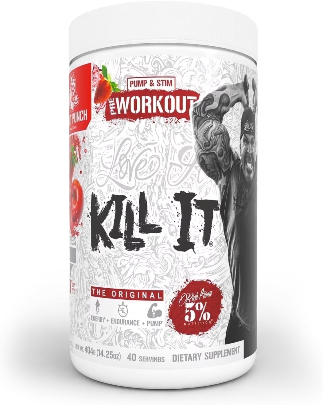 5% Nutrition Rich Piana Kill It Pre-Workout Powder for Energy and Pumps, Fruit P
