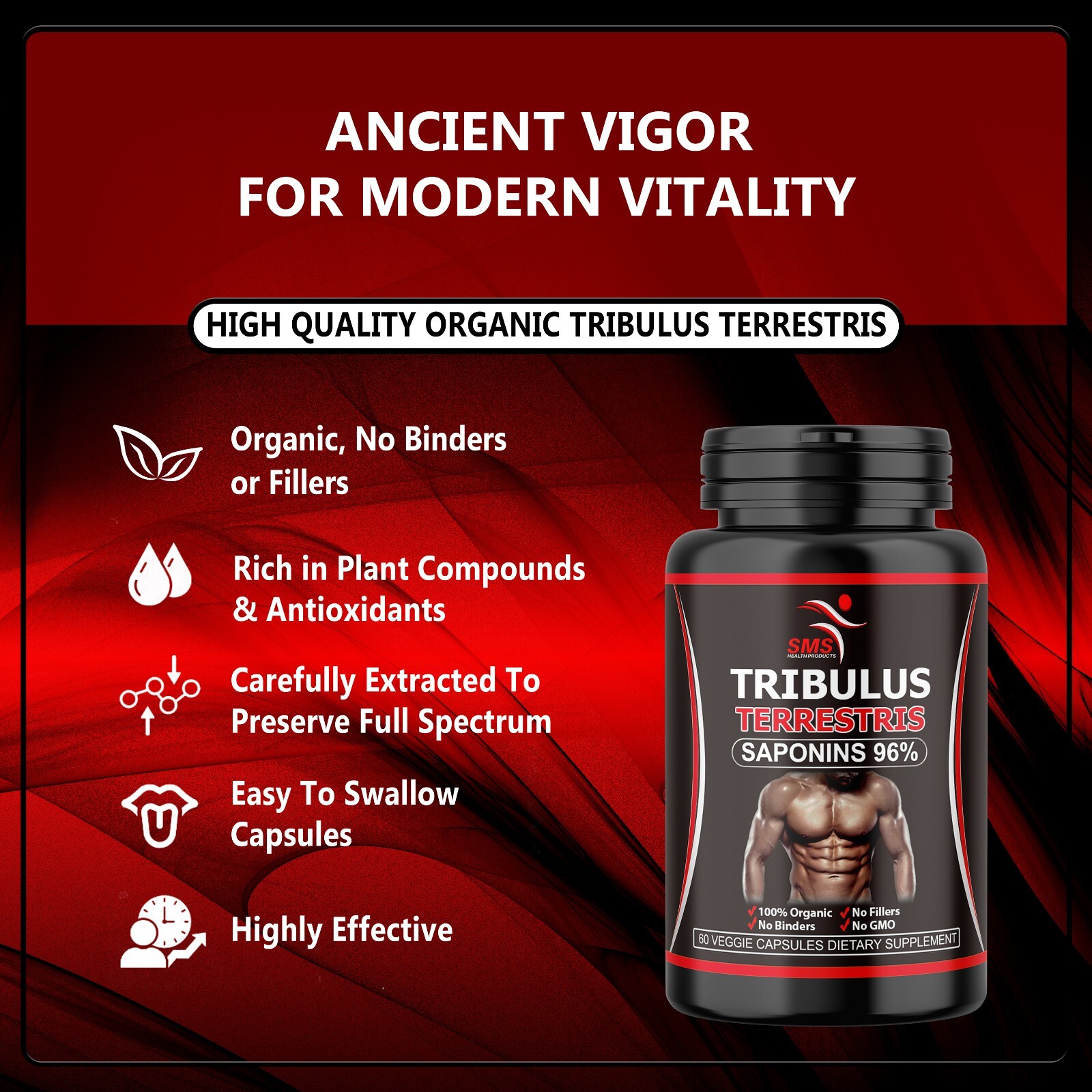 TRIBULUS TERRESTRIS 96% SAPONINS EXTRACT MUSCLE WORKOUT SUPPLEMENTS 120 Capsules