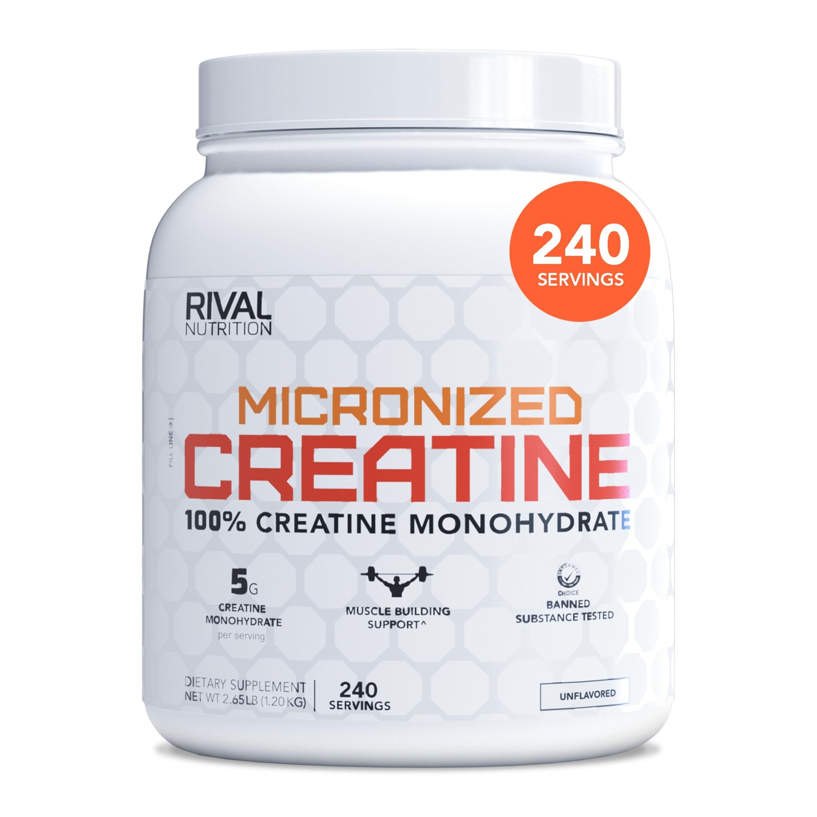 RIVAL NUTRITION Micronized Creatine – 100 Creatine Monohydrate Powder – 240 S…