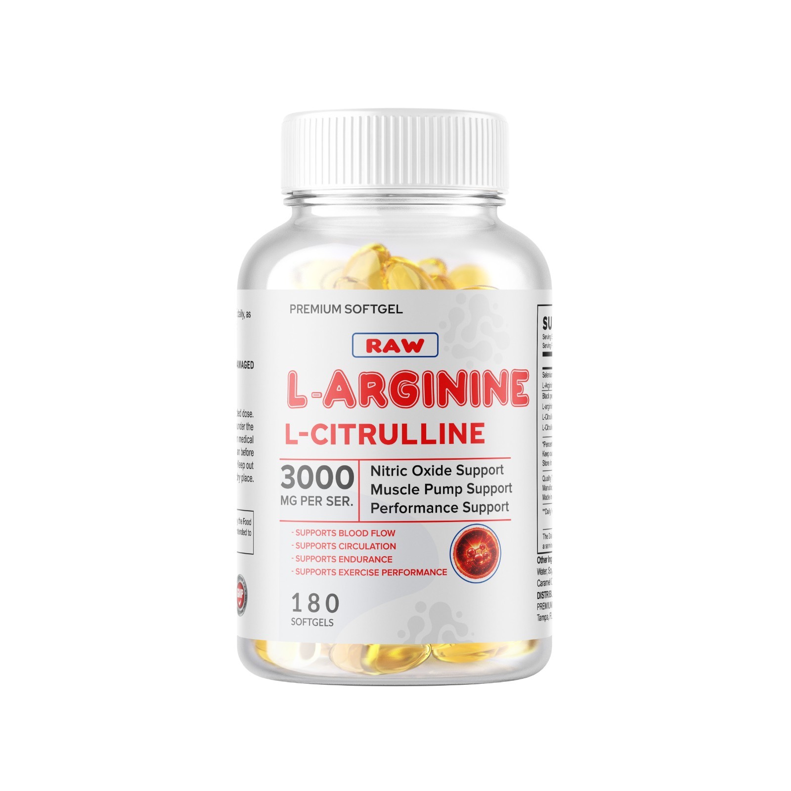 L-Arginine L-Citrulline Nitric Oxide Booster 3000mg, 180 Softgels, 90 Servings