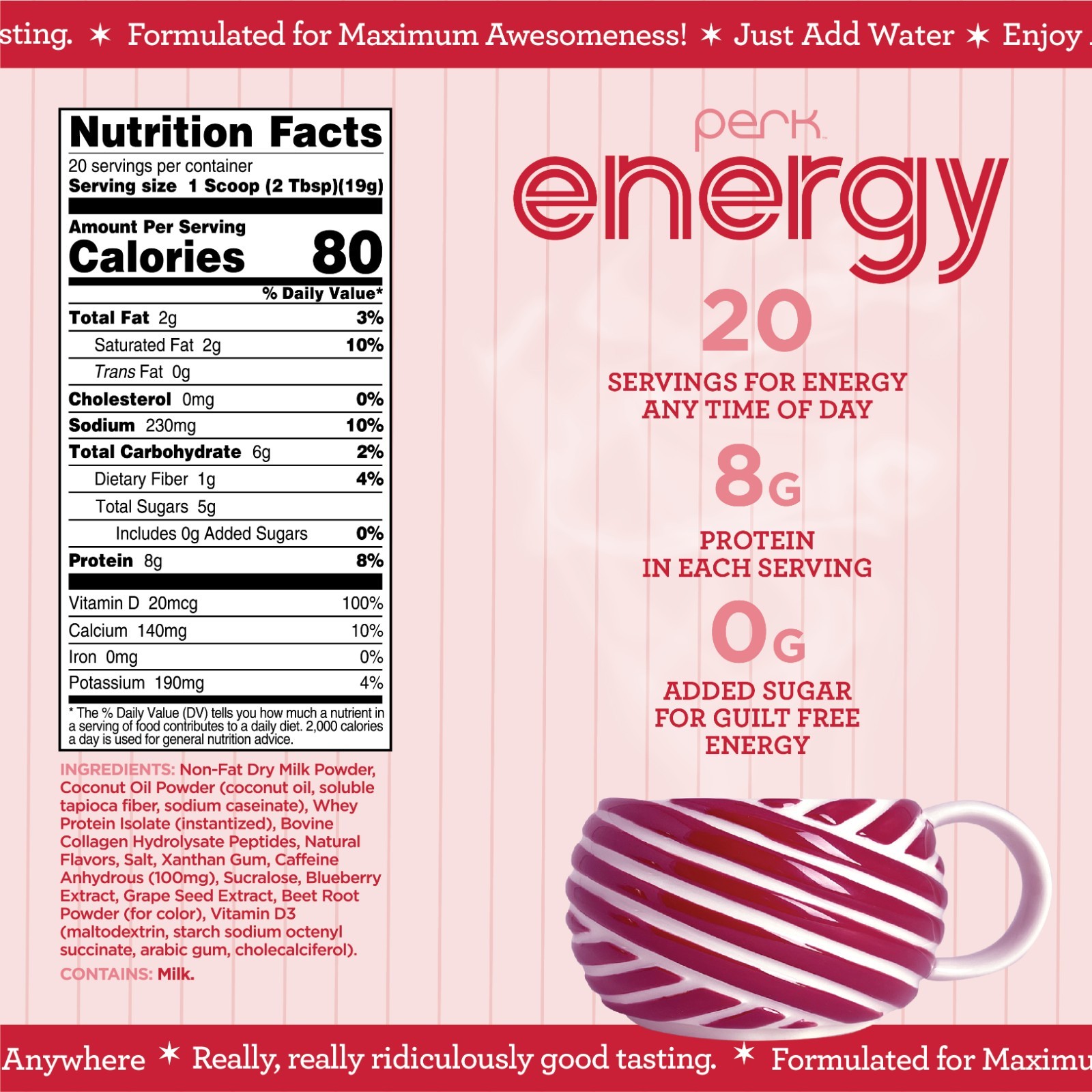 Perk Energy Original White Chocolate Peppermint Pretzel Drink Mix (20 Servings)