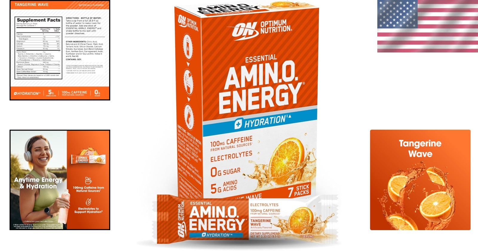 Tangerine Wave Energy Powder with Electrolytes – 7 Stick Packs for Hydration