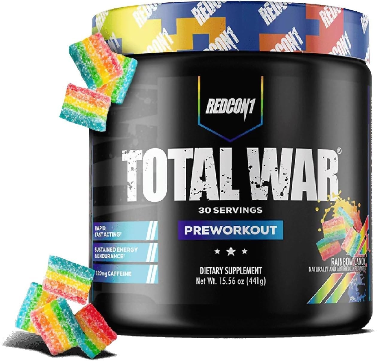 Total War Pre Workout Powder – Rainbow Candy Flavor, 320mg Caffeine, Citrulline