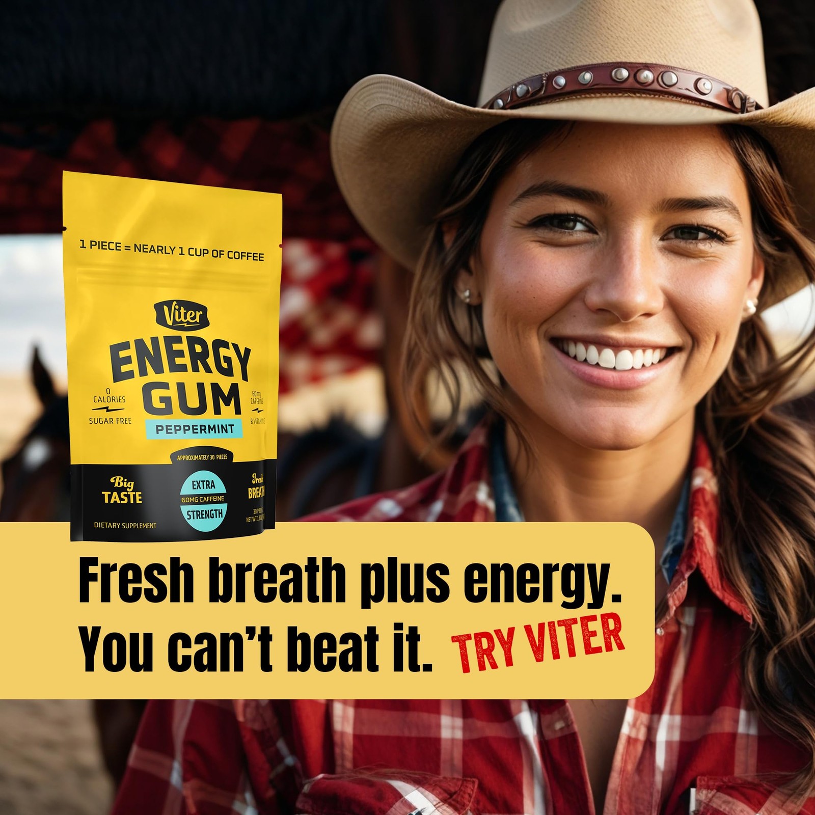 Viter Energy 60mg Caffeine Gum (Peppermint Flavor, 30 30 Count (Pack of 1)